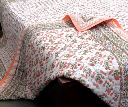 Buy_Cocobee_Peach Cotton Printed Florette Hand Block Quilt_Online_at_Aza_Fashions